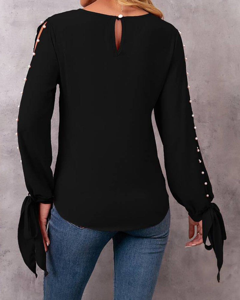 Stylish Solid Color Tie-Up Beaded Top
