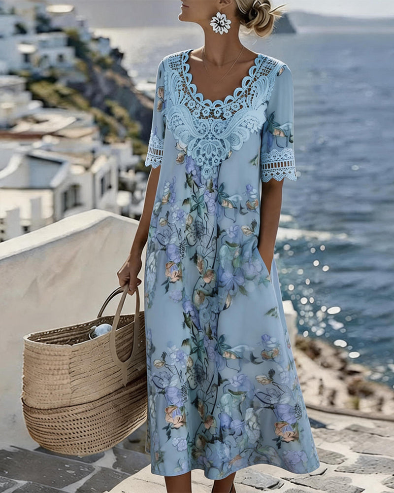 Lace Patchwork Floral Casual Dress