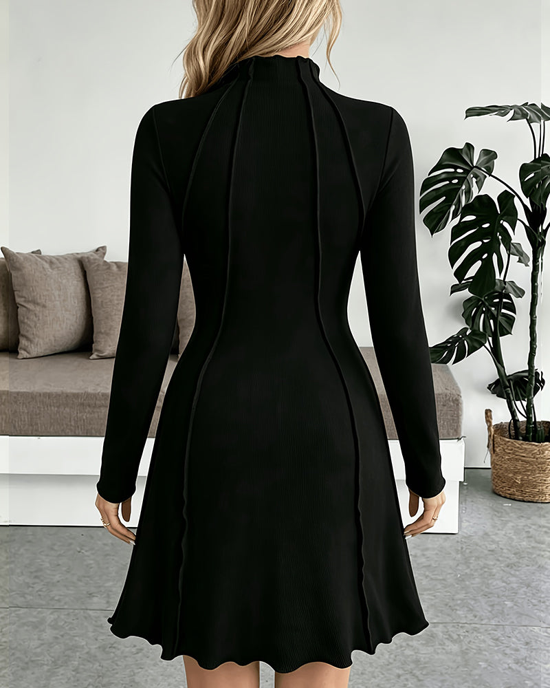 Mock Neck Solid Casual Dress
