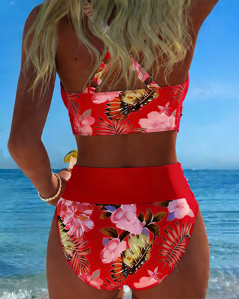 Contrast Floral Split Bikini
