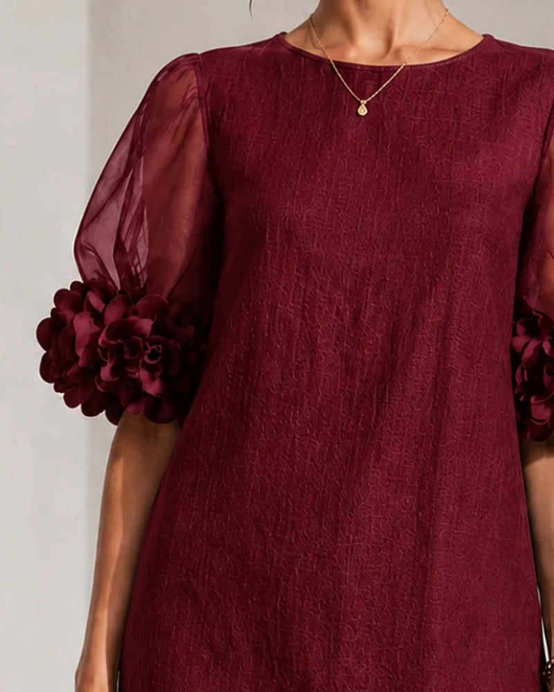 Stylish Crew Neck Puff Sleeve Dress