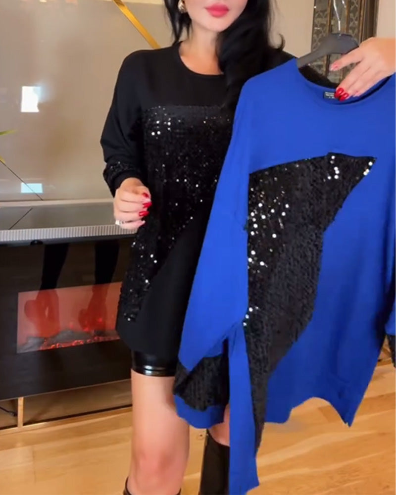 Casual Crew Neck Sequin Sweatshirt