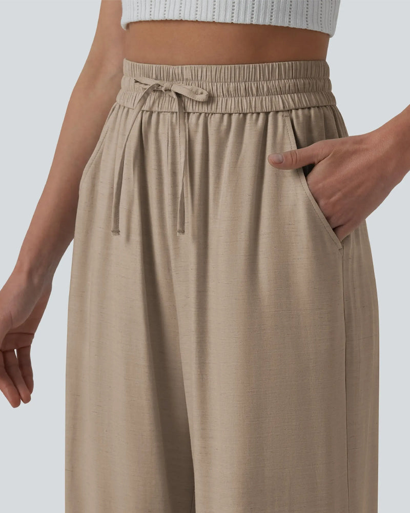 Elastic Waist Wide-Leg Tie Casual Pants