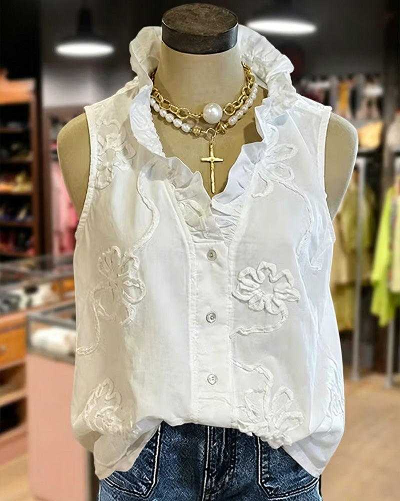 Sleeveless 3D Floral Ruffle Shirt