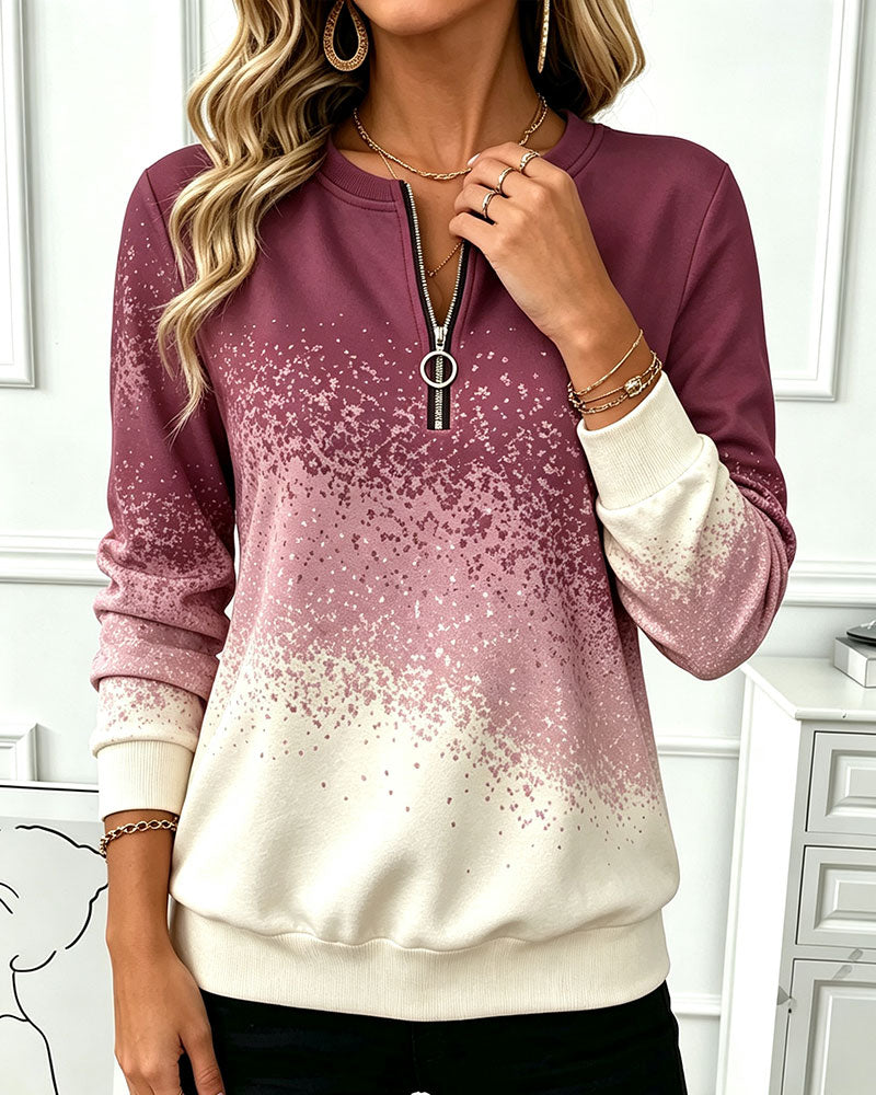 Zip Gradient Contrast Sweatshirt