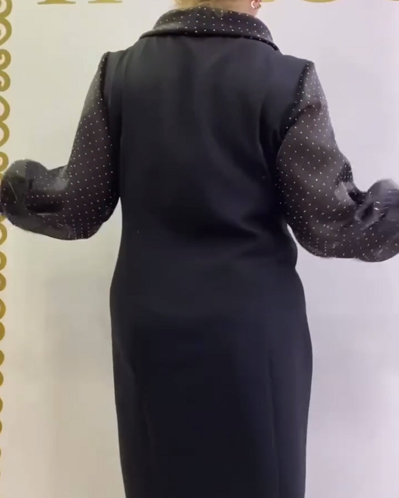 Lantern Sleeve Mesh Patchwork Dress