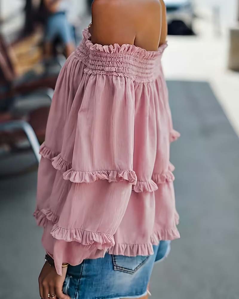 Off-Shoulder Ruffle Long Sleeve Blouse