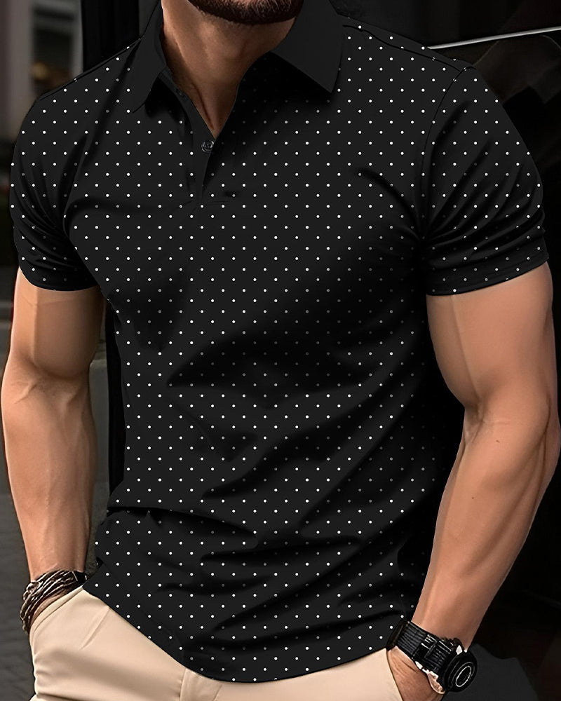 Casual Polo-Collar T-Shirt With Small Polka Dots