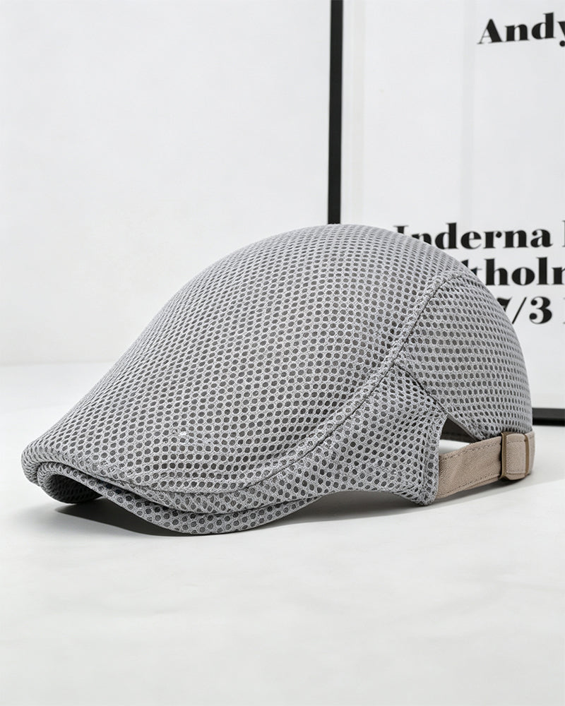 Men's Breathable Mesh Flat Cap - Adjustable Newsboy Ivy Beret Summer Hat