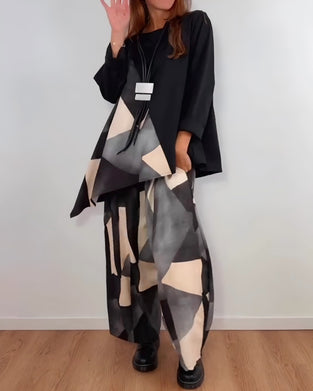 Casual Geometric Print Wide-Leg Pants Two-Piece Set