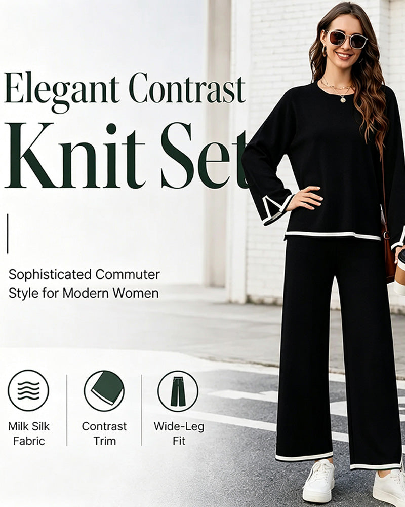 Contrast Color Round Neck Long Sleeve Set