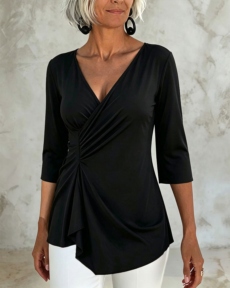 V-Neck Draped Irregular Blouse
