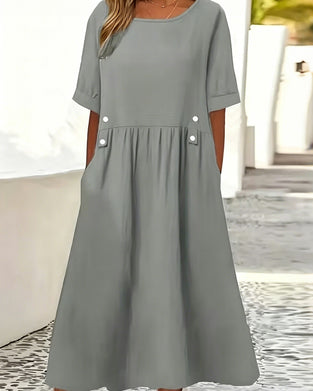 Crew Neck Short Sleeve Solid Color Dress