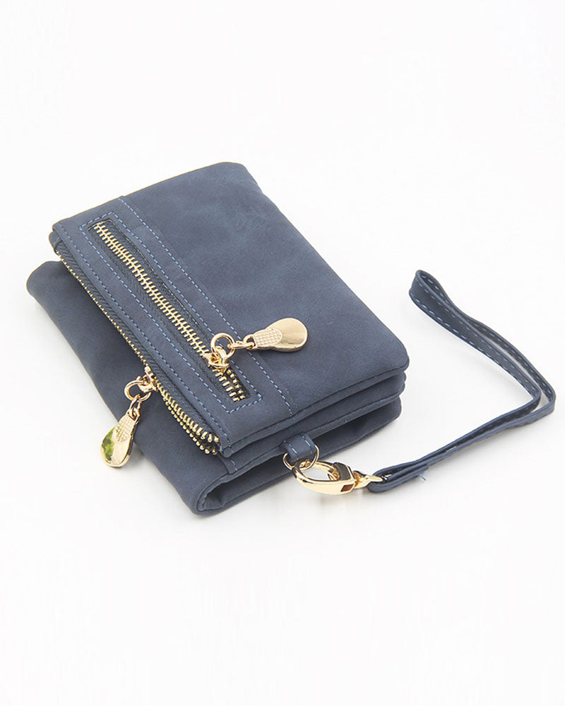 Women's Bifold Zipper Wallet Plain Short Card Purse