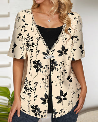 Casual Printed Fake Two-Piece Blouse