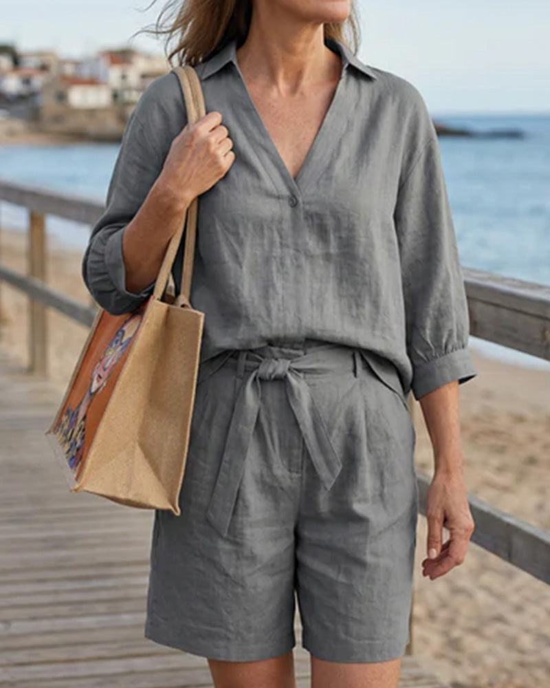 Solid Casual Shorts Set