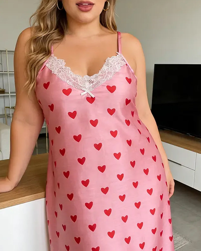 Spaghetti Straps Heart Lace Sleep Dress