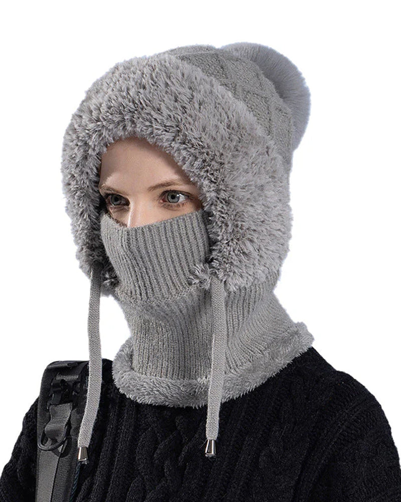 🔥Stylish thick knitted winter hat - with warm face shield and scarf🧣