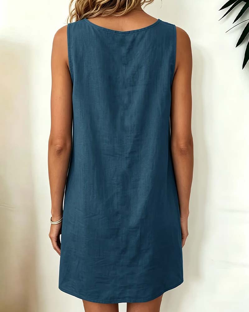 Round Neck Patchwork Sleeveless Dress