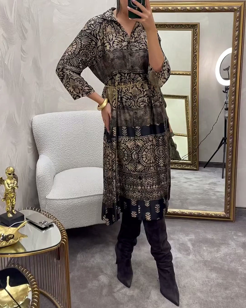 Casual Print Button-Down Pocket Dress