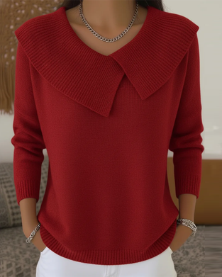 Solid Color Long-Sleeved Baby Doll Collar Pullover