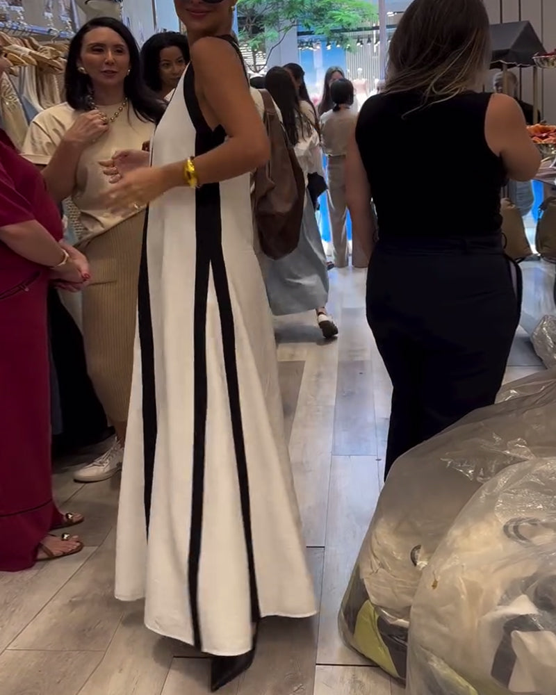 V-Neck Sleeveless Colorblock Loose Dress