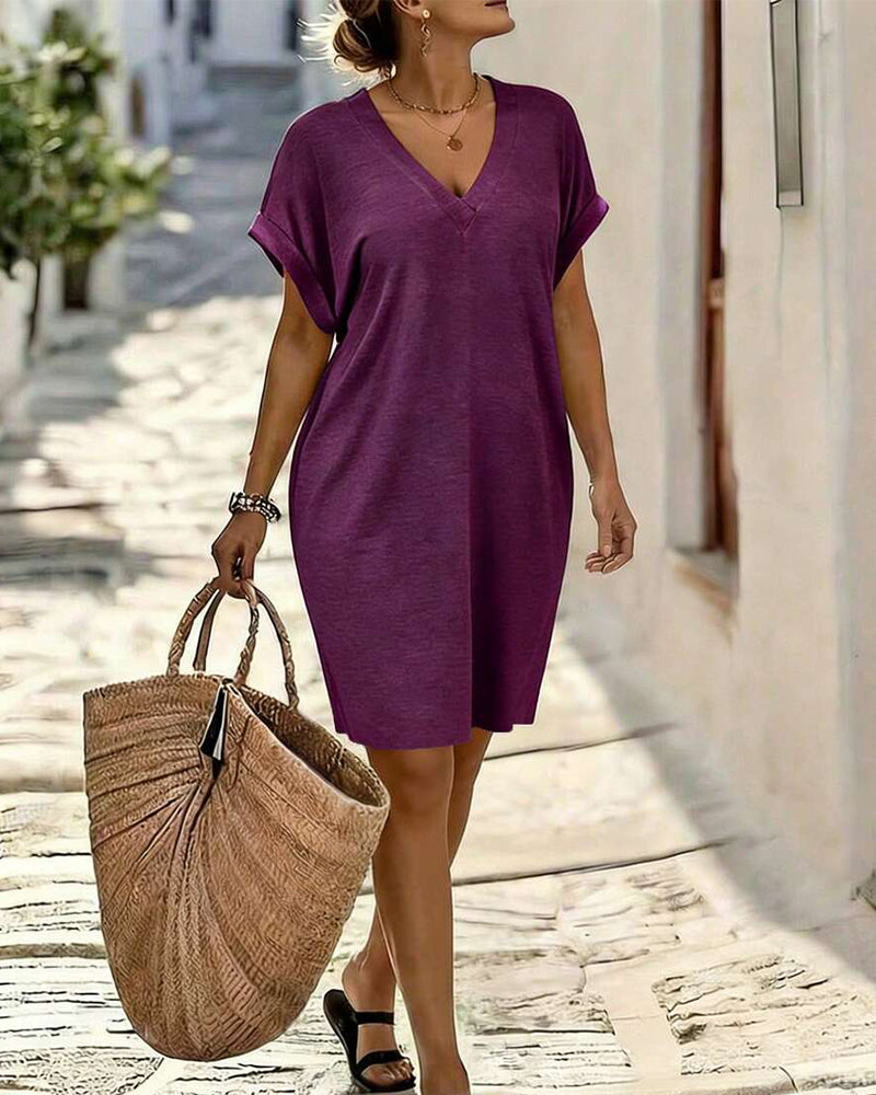 V-Neck Short Sleeve T-Shirt Dress