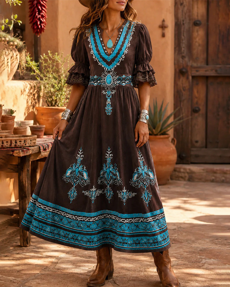Bohemian Ethnic Print Maxi Dress