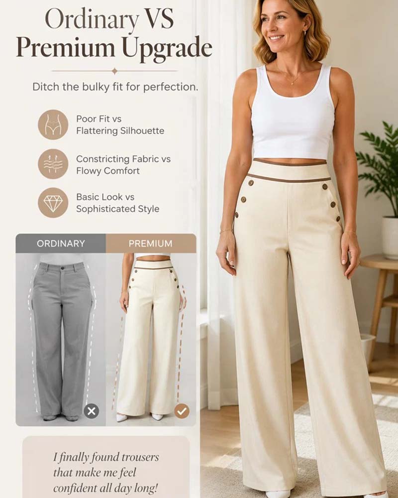 Button Line Wide-Leg Long Pants