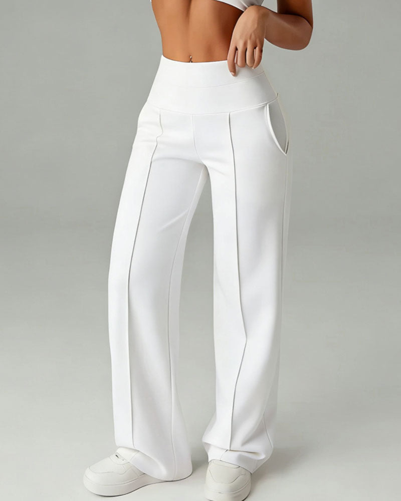 Solid Color Piped Straight-Leg Sports Pants