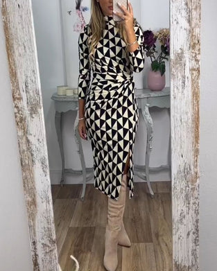 Bodycon Long Sleeve Geometric Print Dress