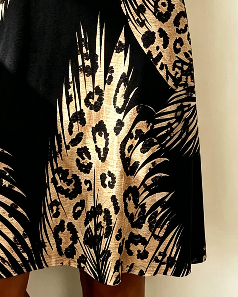 Leopard Print Color Block Cowl Neck Dress