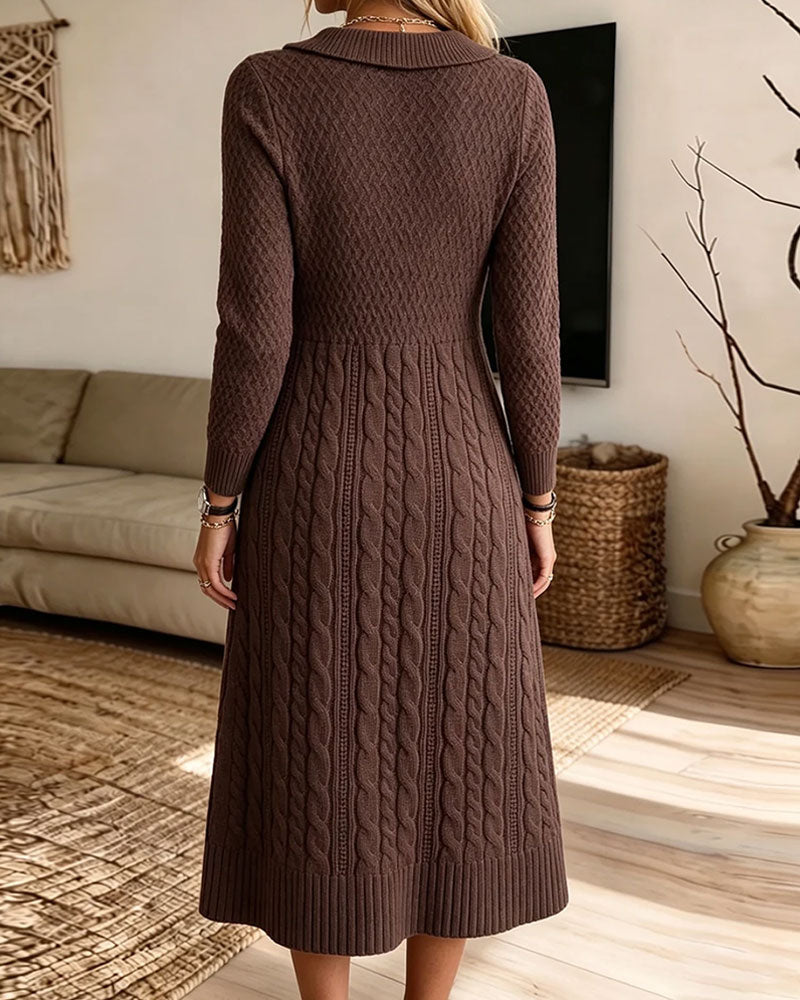 Peter Pan Collar Cable Knit Sweater Dress