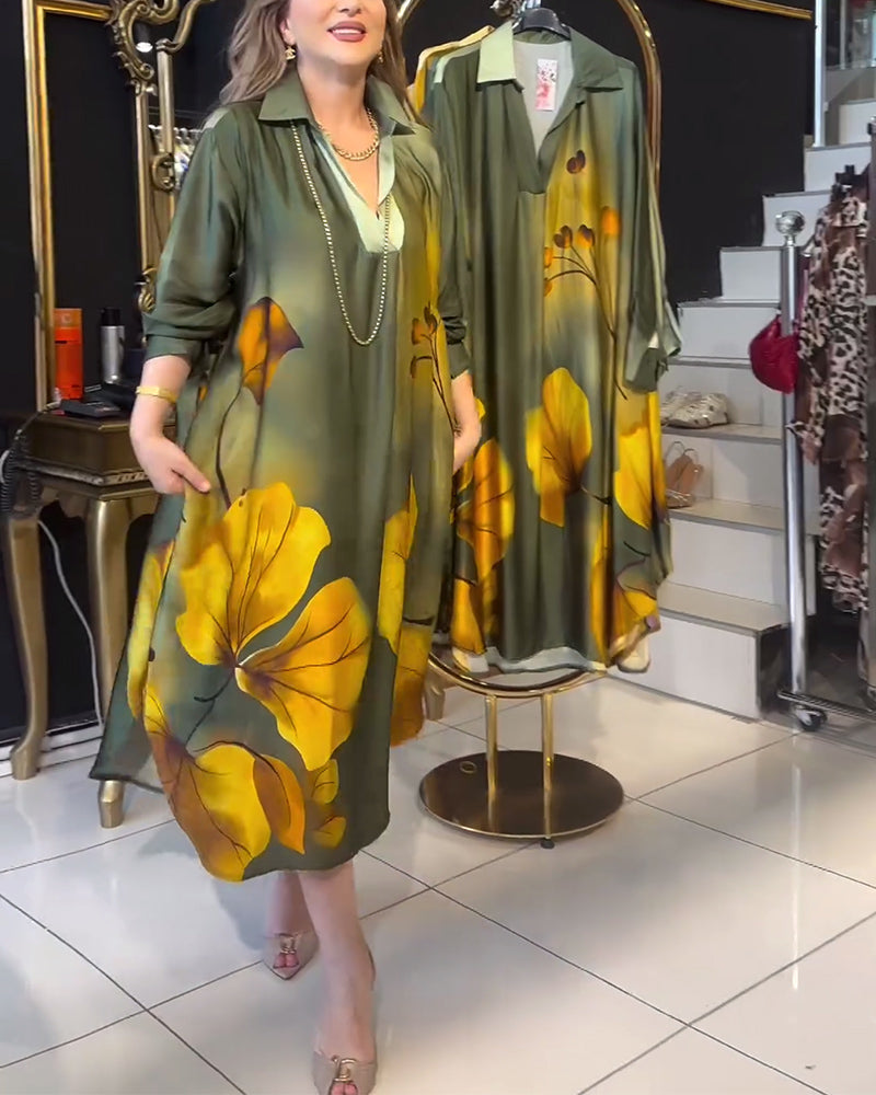 Lapel pocket ombre print dress
