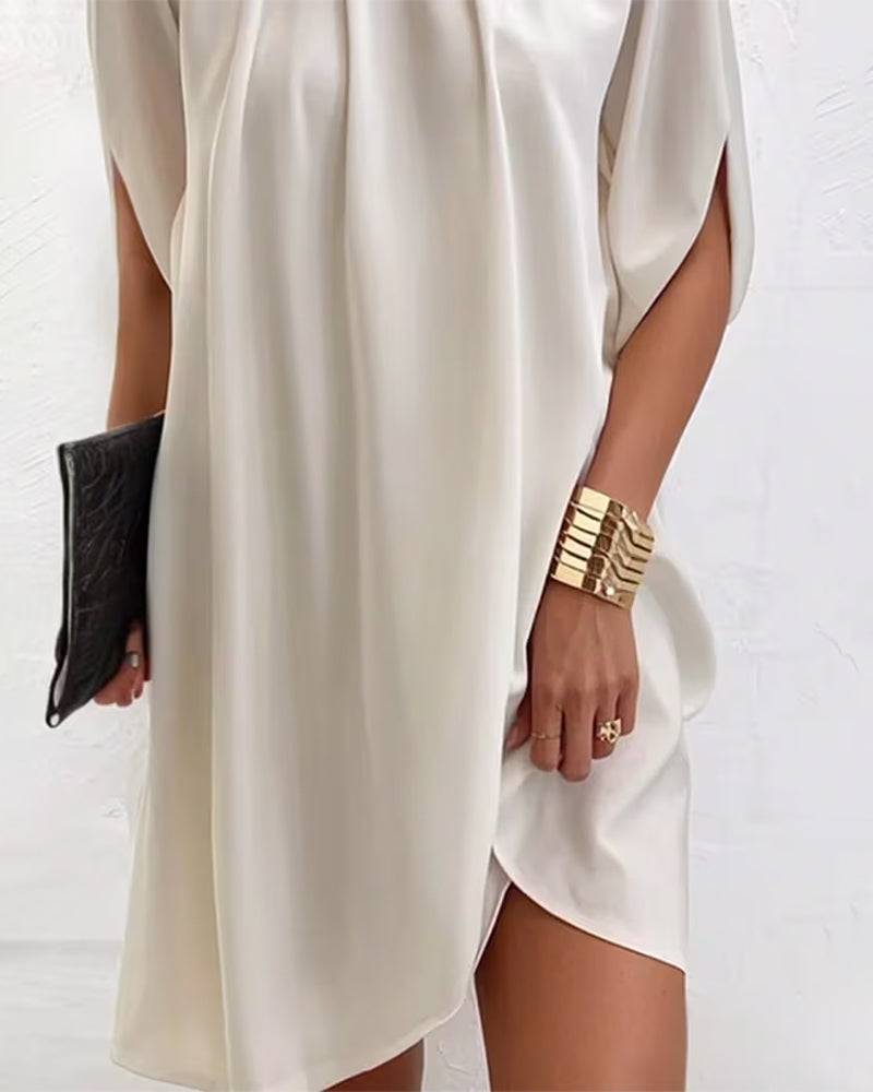 Casual High-Neck Straight Solid-Color Dress