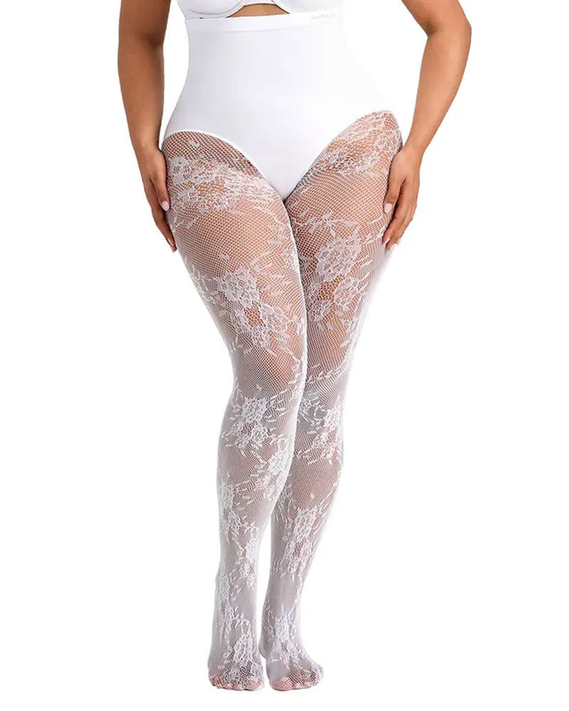 Women‘s High-Waist Shaping Tights with Floral Lace
