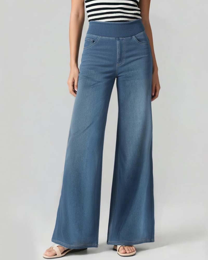 Elastic Waist Denim Wide Leg Pants