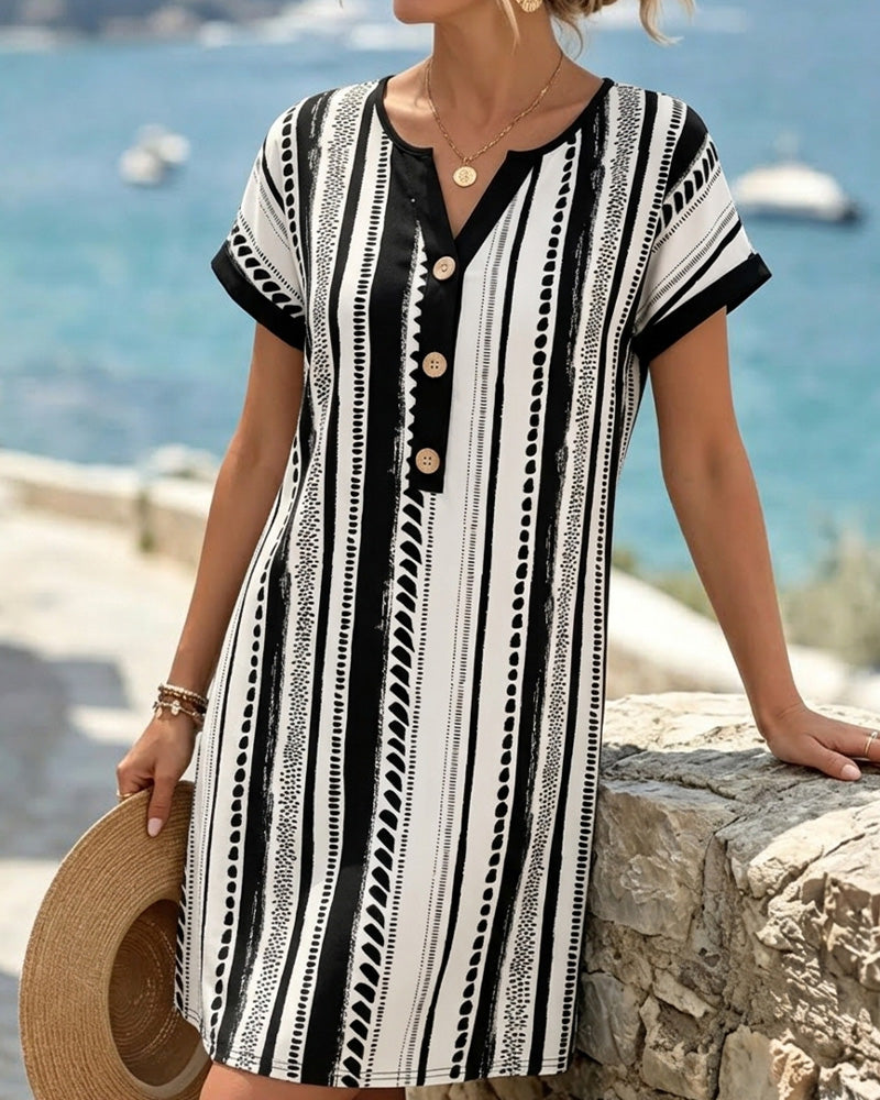 Polka Dot Stripe Button Dress