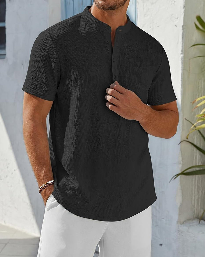Solid Color Loose Henley Shirt