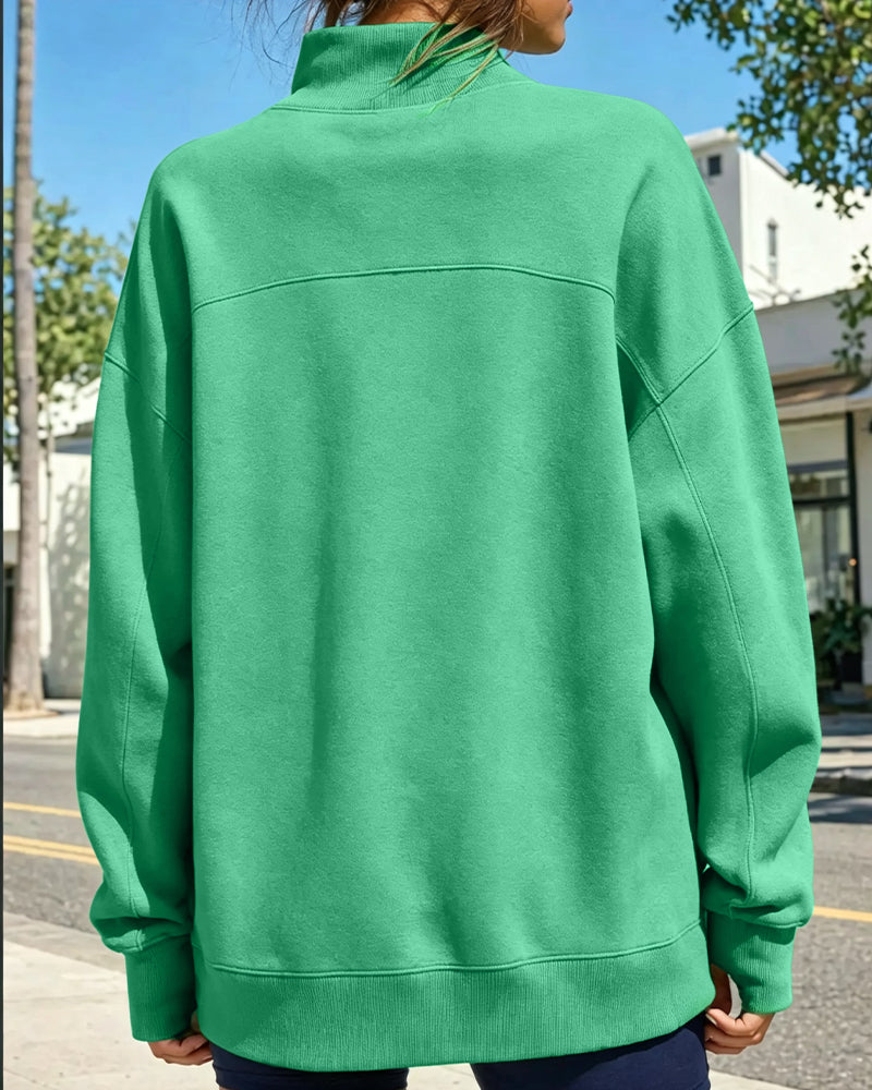 High Neck Dropped Shoulder Solid Color Sweatshirt