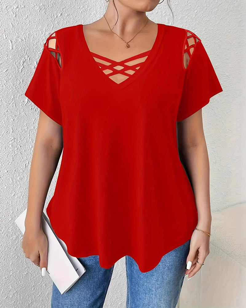 Solid Short Sleeve Crisscross Strap T-Shirt
