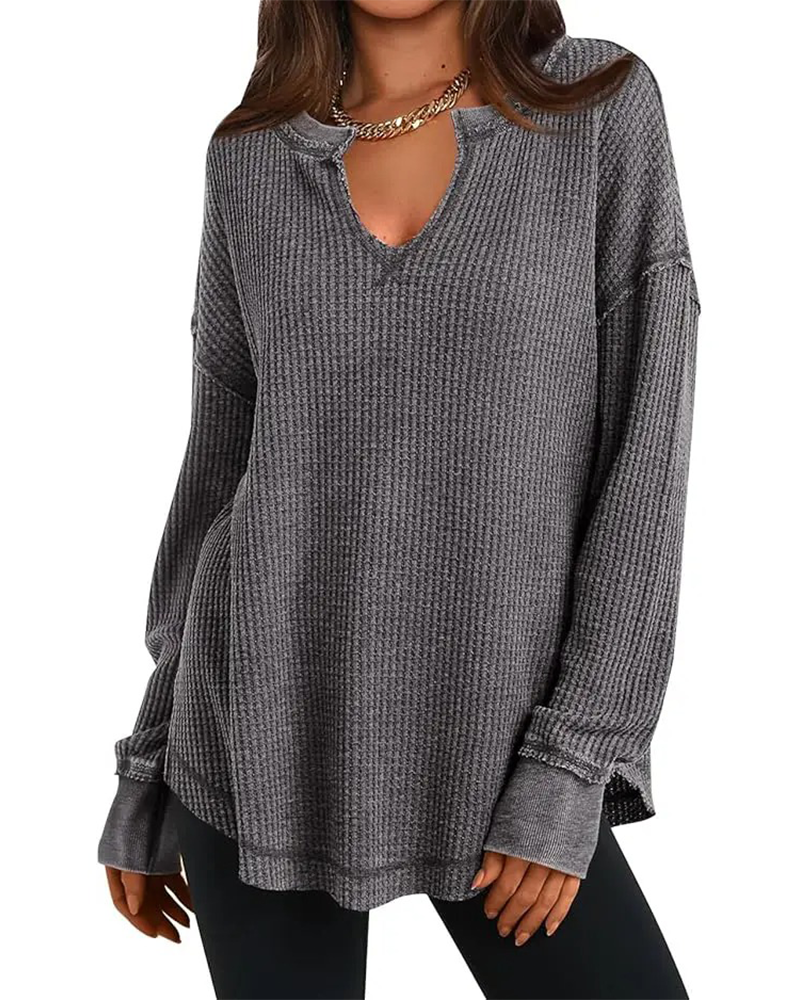 Waffle Henley Long Sleeve Top