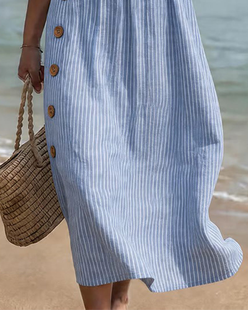 Pinstripe Wood Button Dress