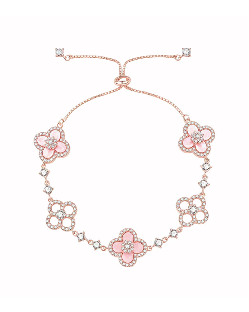 Pink Shell Four-Leaf Clover Ring & Bracelet