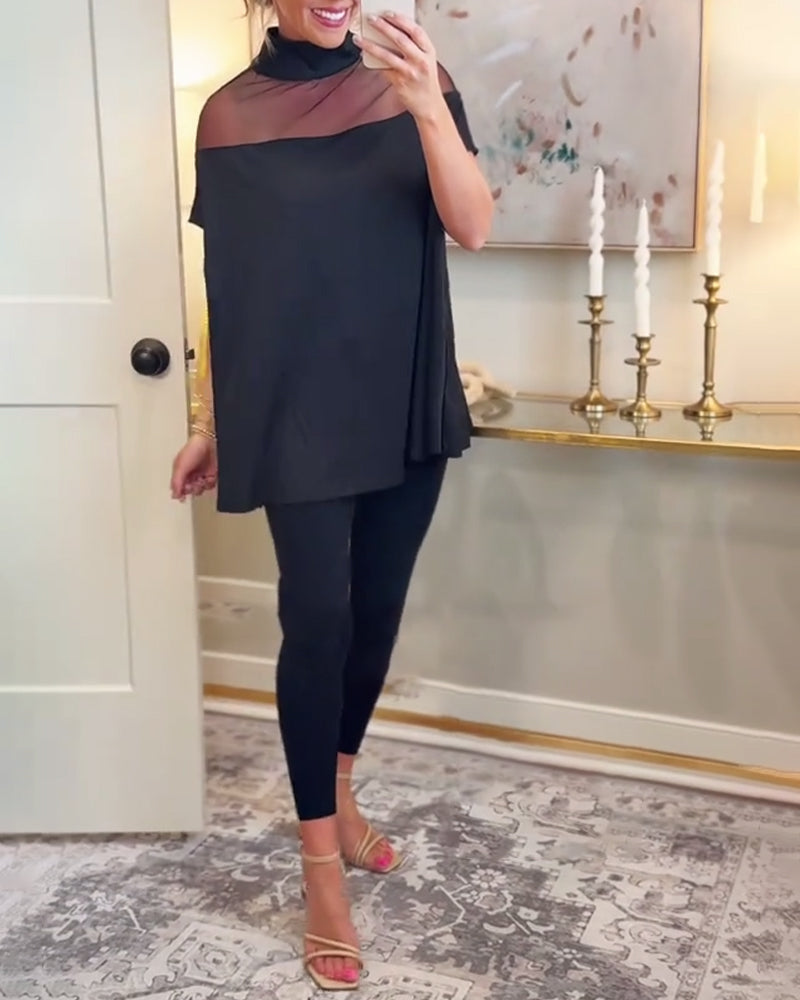 Stylish Mesh Patchwork Elegant T-shirt
