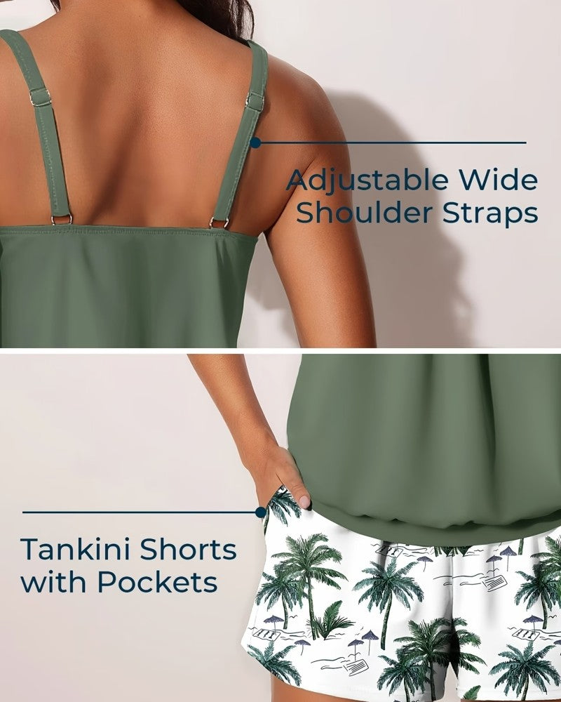 Tropical Palm Tree Print Tankini