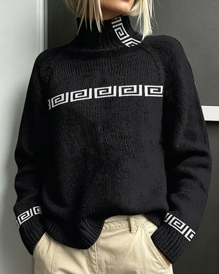 Geometric Meander Turtleneck Pullover Sweater