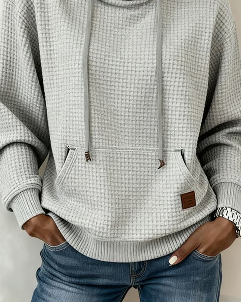 Hooded Drawstring Waffle Sweatshirt