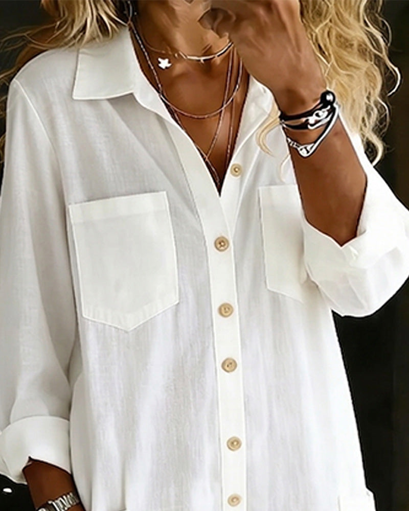 100% Cotton Lapel Collar Casual Wide Leg Jumpsuit