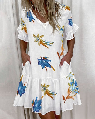 Floral Print Ruffle Short Sleeve Dress